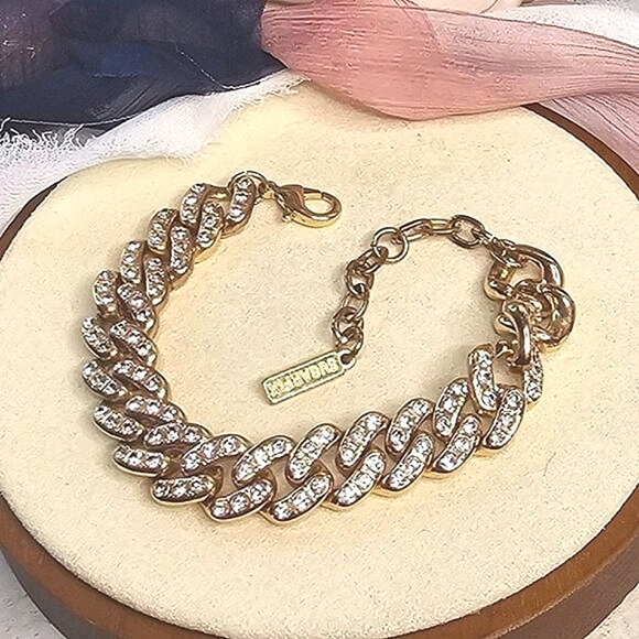 Sugarfix Sparkly Crystal Golden Chunky Chain Bracelet For Women Adjustable Lobst - Picture 1 of 8
